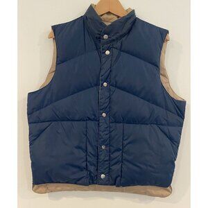 Vintage Camel Reversible Vest Nylon Goosedown Navy Blue Tan Large L